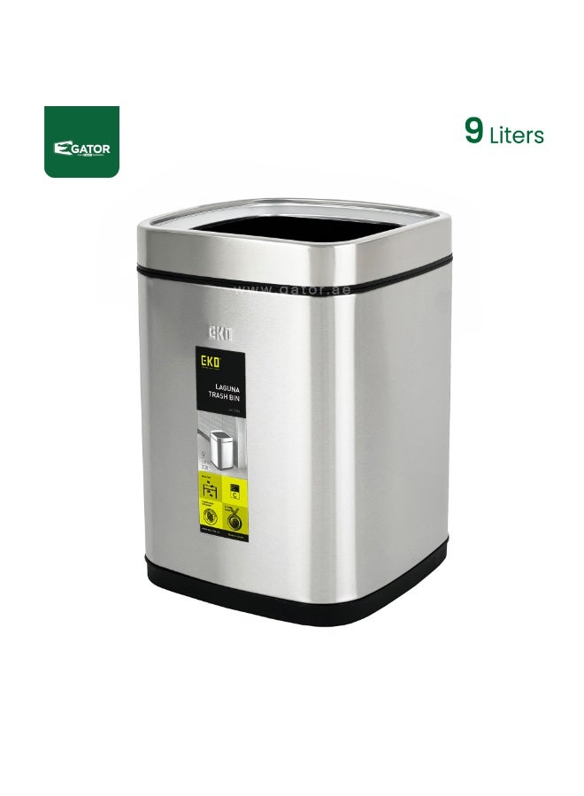 EKO Stainless Steel Fingerprint Proof Open Top Trash Bin 9L - Image 1